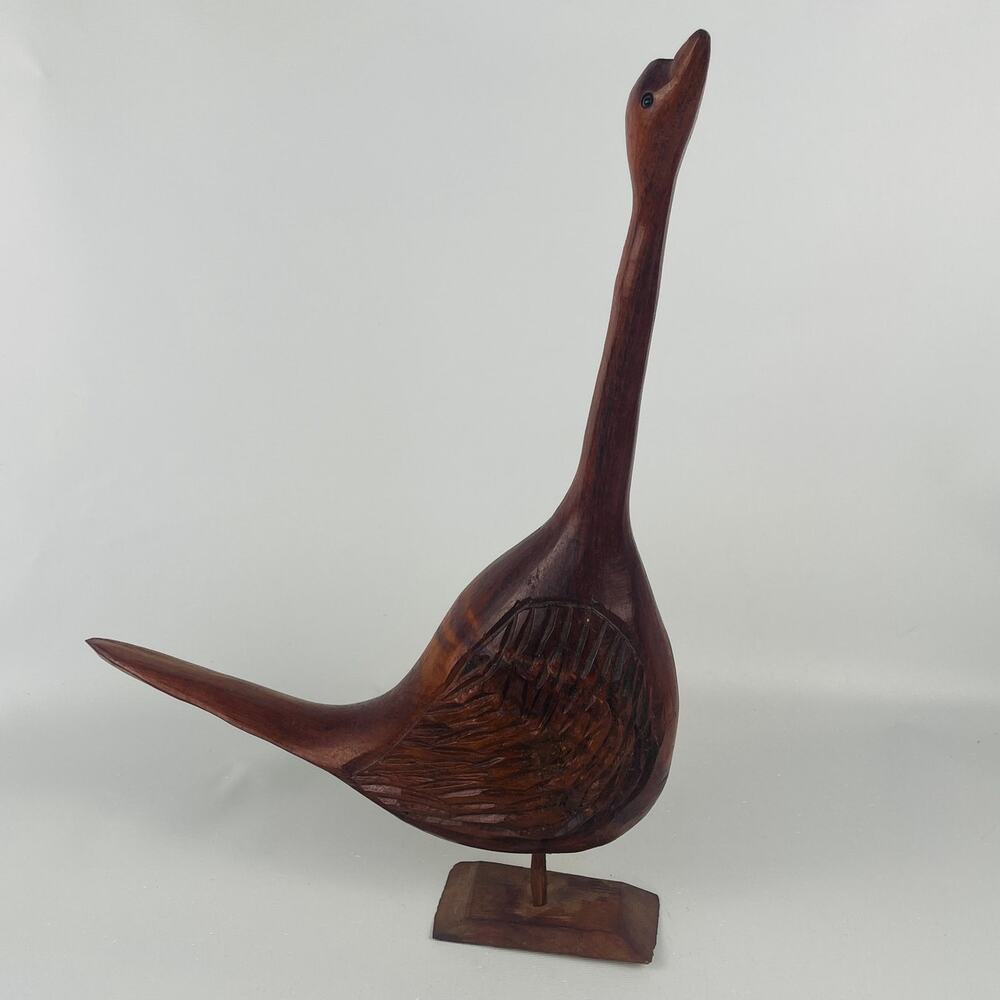 Vintage Mid Century Modern Hand Carved Wood Bird Folk Art Decor 13 3/4"